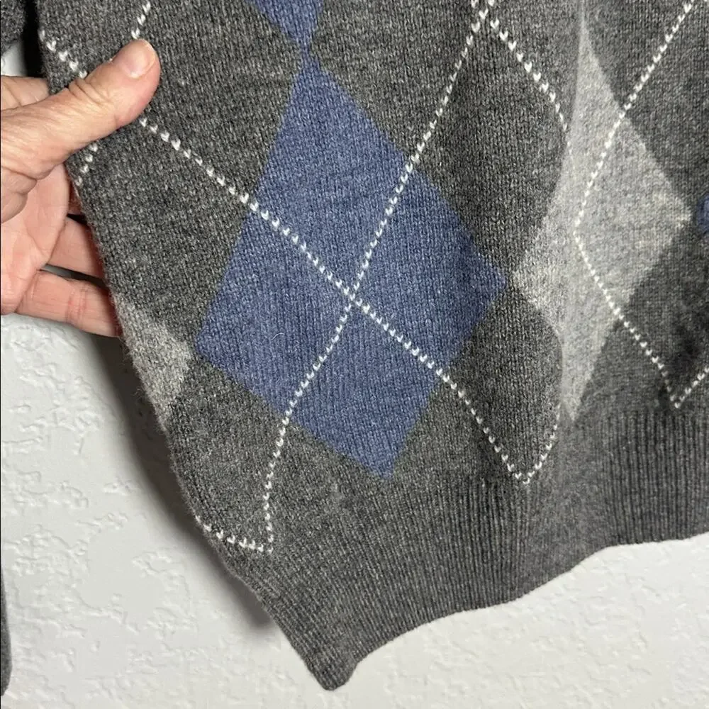 Jos. A Bank Gray Blue Lambswool Argyle Crewneck Sweater Preppy Cozy Classic